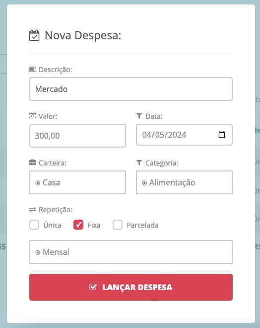 Criando uma receita fixa