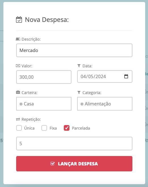 Criando receita parcelada